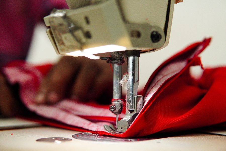 Stitching close-up — needle on seam