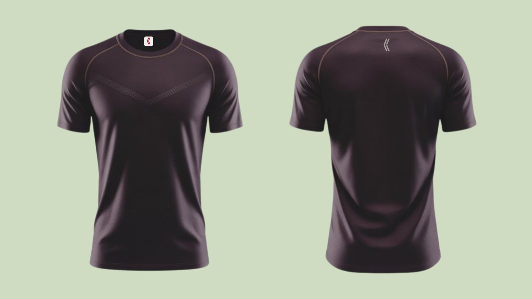 Performance tee — burgundy tonal seam